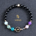 Detailed view of Virgo zodiac beaded bracelet with black onyx and colorful gemstones - Virgo-Obsidian