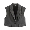 Women's grey pinstripe tailored vest with notch lapel and single button closure - S / Vest Top
