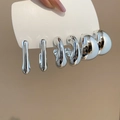Detail view of silver stud earrings set featuring teardrop and C-shape geometric designs - 25# Steel Pin (6-Piece Set) / Silver