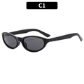 Retro small cat-eye sunglasses in glossy black frame with dark lenses, style C1 - Black Frame Grey Lens