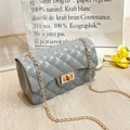 Grey jelly crossbody bag with pearl handle and golden chain featuring a quilted pattern - Gray (Chain Strap)