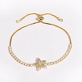 Verstellbares vergoldetes Blumenarmband mit funkelnder Zirkonia-Tenniskette - Fünfblättriges Blumen-Stil (Gold 1)