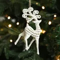 Décoration de Noël renne blanc pailleté, hauteur 15 cm avec ficelle pour sapin festif - Élan Creux Blanc Style A