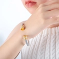 Adjustable stainless steel cable bracelet with yellow zircon and gold accents - Z235-Yellow Zirconia Double Layer