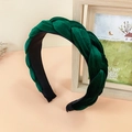 Deep green velvet braided headband featuring a luxury thick twist design and non-slip lining - Dark Green