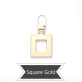 Square gold metal zipper pull replacement with D-ring spring buckle for bags and jackets - Square Gold