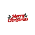 Golden alloy Merry Christmas brooch with red enamel holly and white rhinestones - Merry Christmas Red Lettering Brooch