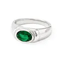 Vintage Edelstahlring mit großem ovalem grünem Zirkonstein in silbernem Finish - US 7 / Silber-Grüner Zirkon