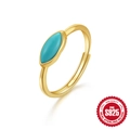 Adjustable S925 sterling silver ring with gold plating and marquise turquoise leaf design - Adjustable Ring