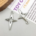 Antique silver star-shaped pendant charm for DIY jewelry making with hollow design - Antique Silver Four-Pointed Star Charm