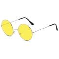 Retro round sunglasses with silver metal frame and bright yellow tinted lenses - Silver Frame Yellow Lens