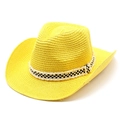 Detailtextur der gelben Stroh-Cowboyhut mit schwarz-weiß kariertem Hutband - M (56-58cm) / Gelb