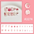Pink strawberry and floral cartoon press-on nails set with 24 pieces of sweet nail art - Pink Strawberry Flower Style (A3274) / 24 Pcs/Glue Style