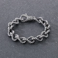 Pulsera punk vintage de acero de titanio con cadena de cuerda y cierre ornamentado - Color Acero