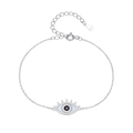 Bracciale in argento con occhio del male, zirconi bianchi e pietra nera su sfondo bianco - Oro Bianco