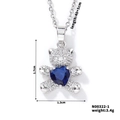 Detail shot of silver bear pendant with blue heart gem and 1.7x1.3cm size specs - Silver Blue Heart (N00322-1)