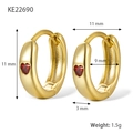 Elegant gold heart earrings with red zircon stones in a symmetrical 45-degree side view - Gold-Red