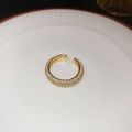Detail of gold-plated crossover pearl ring with micro-pave white zircon inlay on ceramic plate - Double Row Full Zirconia C-Shape Open Style (21# Gold)