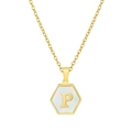Collier hexagonal doré avec incrustation de nacre et pendentif lettre P chic - Nacre Blanche P