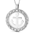 Collana in acciaio inossidabile argento con ciondolo ancora tonda e bordo inciso - Stile Ancora Cava Tonda Argento (KP50134-K)