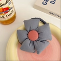Cute sunflower hair tie with blue petals, pink center and durable grey elastic band - Blue Big Flower Scrunchie