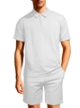 Set estivo da uomo in maglia a nido d'ape bianco con polo e pantaloncini abbinati - Bianco