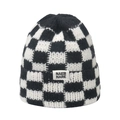 Nahaufnahme der schwarz-weißen Schachbrett-Strickmütze mit Textur und NAEB NARE Label - M (56-58cm) / Schwarz