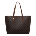 Grande borsa tote monogramma marrone da donna con eleganti spalline in pelle sintetica - caffè