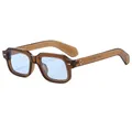 Retro square sunglasses in transparent brown frame with light blue lenses for men and women - Dark Tea Frame Blue Lens