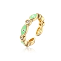 Détails de la bague œil en émail vert clair avec des accents de zircone étincelants - Ouvert Réglable / vert clair