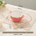 Ceramic strawberry red 6.5 inch floral double-handle bowl set with matching spoon - 6.5 Inch Double Handle Bowl + Spoon - Red Strawberry