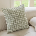 Crèmekleurig lichtgroen sierkussen met houndstooth-patroon en beige bies op bank - Kussensloop (Zonder Vulling) / Vanille Groen Houndstooth