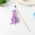 Purple plush octopus cat wand toy with natural wooden handle and long tentacles - Purple Octopus