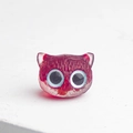 Miniature red resin owl head bead with large cartoon eyes for handmade jewelry making - Red Glass