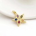 Detailed shot of 18k gold plated star pendant with colorful crystals and white diamonds - Colorful Star
