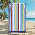 Vertical multi-color striped microfiber beach towel hanging on a sunny beach - 80*160cm / Classic Blue Stripes