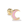 Pink enamel moon cartilage stud earring with gold-plated trim and secure screw ball back - Pink Moon