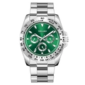 Men's silver steel business watch with vibrant emerald green chronograph dial - Green Dial Silver Case