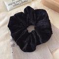 Plush black oversized polka dot scrunchie with soft faux fur texture for women - Black Velvet Solid Scrunchie