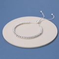 Minimalist S925 sterling silver beaded bracelet with adjustable drawstring closure - 925 Silver / Silver