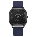 Montre à quartz carrée minimaliste avec boîtier noir et bracelet en cuir mat bleu foncé - Cadran Noir Bracelet Bleu