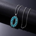 Vintage bohemian turquoise pendant necklace with silver box chain for women - Oval Hollow