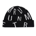 Berretto in maglia nera minimalista con motivo di lettere RUNM ETR bianche per donna - M (56-58cm) / Nero