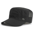 Black breathable mesh cadet cap with flat top and silver 95 metal emblem for sun protection - One Size / Black