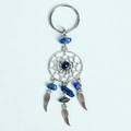 Blue dreamcatcher keychain featuring natural lapis lazuli stones and silver feathers - Lapis Lazuli