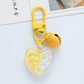 Lemon yellow acrylic heart keychain with internal iridescent sequins and matching bell - 2.5cm Yellow