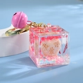 Pink heart liquid acrylic keychain with sequins and I Love You engraving for couples - Light Gold Buckle + Engraved Square Bottle + Bell / Pink I Love You