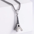 Collana con ciondolo Torre Eiffel vintage argento per uomo con incisione France - Con catena / Color Acciaio