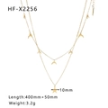 Double-layered gold necklace with moon and star pendants in stainless steel - Double Layer Star Moon Pendant Gold Style (HF-X2256-G)