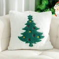 Plush Christmas pillow cover with green embroidered Christmas tree on white sofa - White Tree